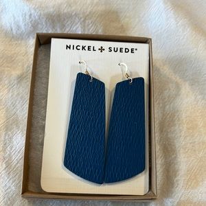 NWT Nickel & Suede teal ridge gem leather earrings